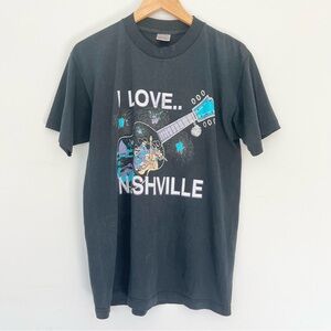 Vtg Belton I Love Nashville, Nash Loved Me!" Black 80's T-Shirt Single Stitch L